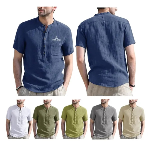 Men's Linen Short-Sleeve Henley Shirt