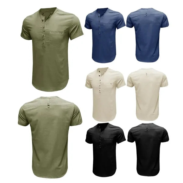 Men's Linen Short-Sleeve Henley Shirt