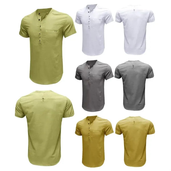 Men's Linen Short-Sleeve Henley Shirt