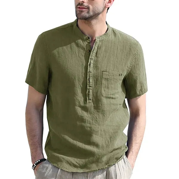 Men's Linen Short-Sleeve Henley Shirt