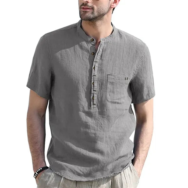 Men's Linen Short-Sleeve Henley Shirt