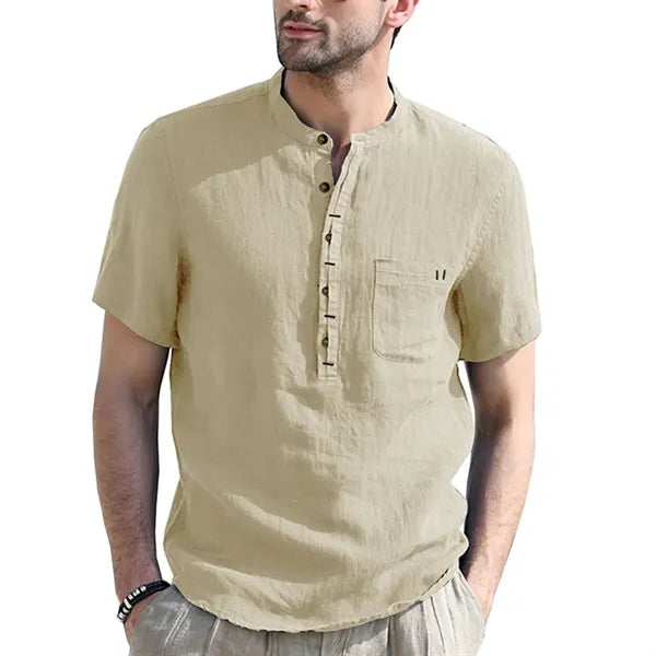 Men's Linen Short-Sleeve Henley Shirt