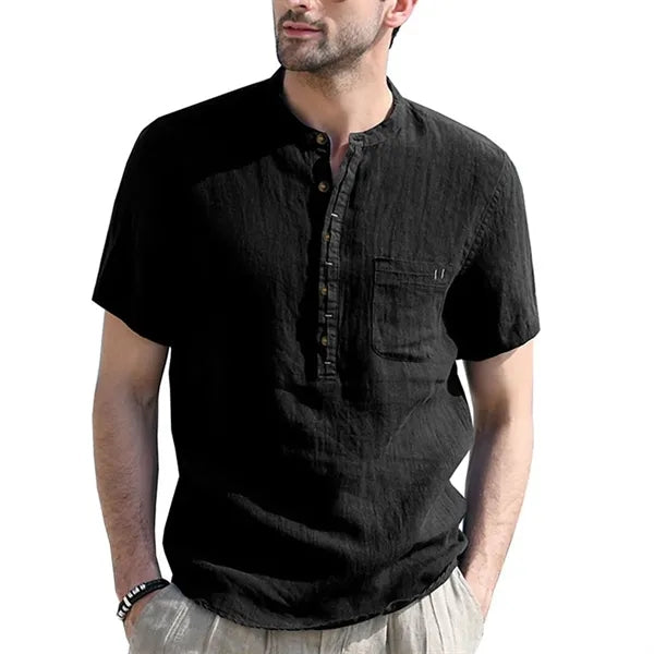 Men's Linen Short-Sleeve Henley Shirt