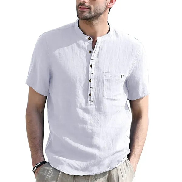 Men's Linen Short-Sleeve Henley Shirt