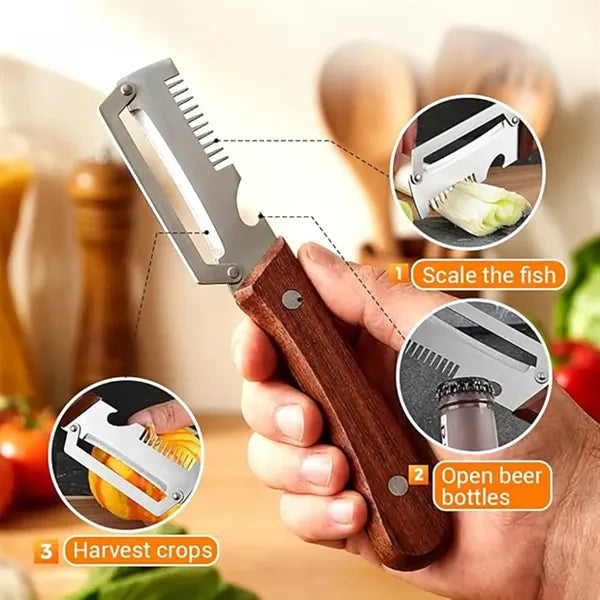 Multi Functional Vegetable Peeler With Wooden Handle
