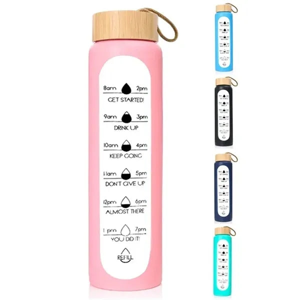 32oz Borosilicate Glass Water Bottle with Time Marker