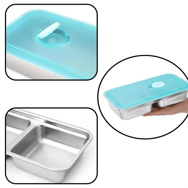 2-Compartment 304 Stainless Steel Container w/ Sealing Lid