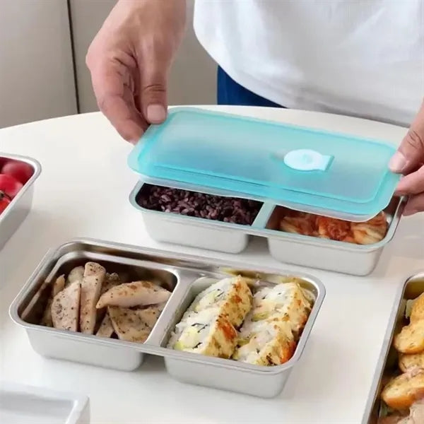 2-Compartment 304 Stainless Steel Container w/ Sealing Lid