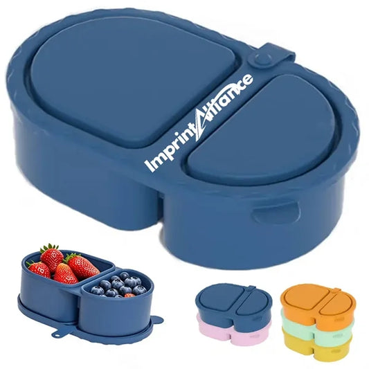 Portable 2-Compartment Silicone Container with Tethered Lid