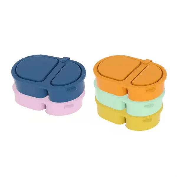 Portable 2-Compartment Silicone Container with Tethered Lid