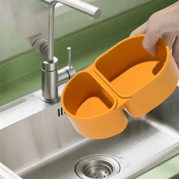 Portable 2-Compartment Silicone Container with Tethered Lid