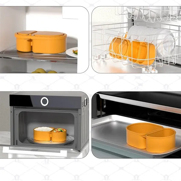Portable 2-Compartment Silicone Container with Tethered Lid