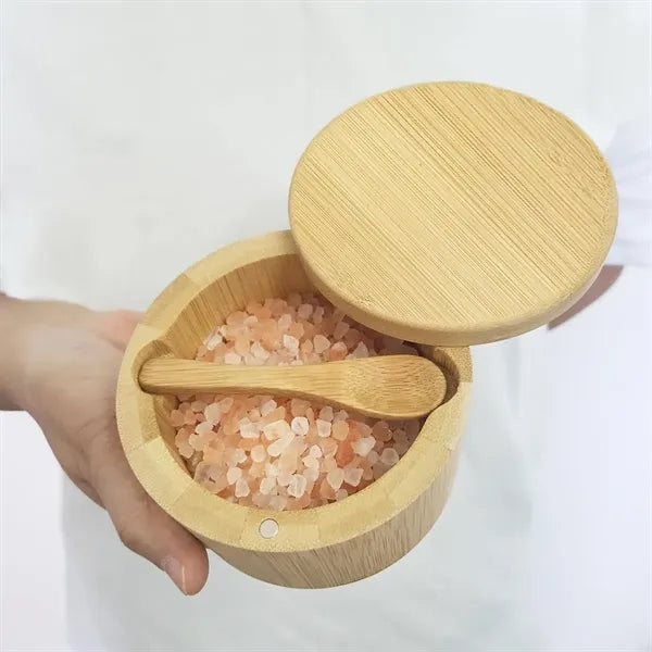 Bamboo Cellar Set w/ Magnetic Swivel Lids & Serving Spoons