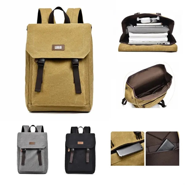 Multi-Pocket Canvas Backpack