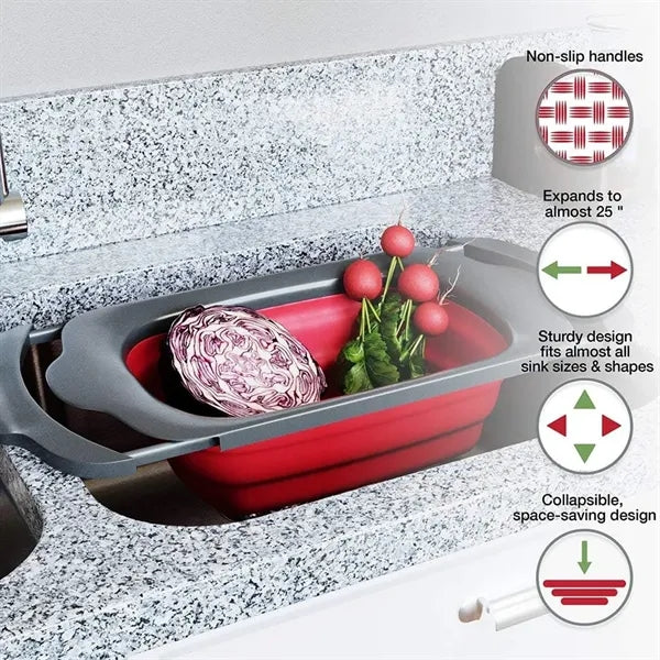 Collapsible Over-the-Sink Colander&Strainer Basket w/Handles