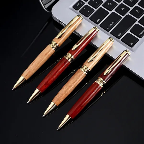 Vintage Wood Ballpoint Pen Gold Clip Blue Black Ink