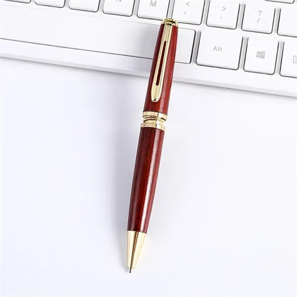 Vintage Wood Ballpoint Pen Gold Clip Blue Black Ink