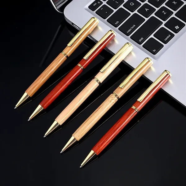 Natural Real Wood Gold Color Clip Ballpoint Pen