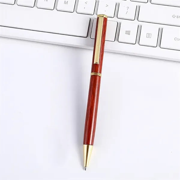 Natural Real Wood Gold Color Clip Ballpoint Pen