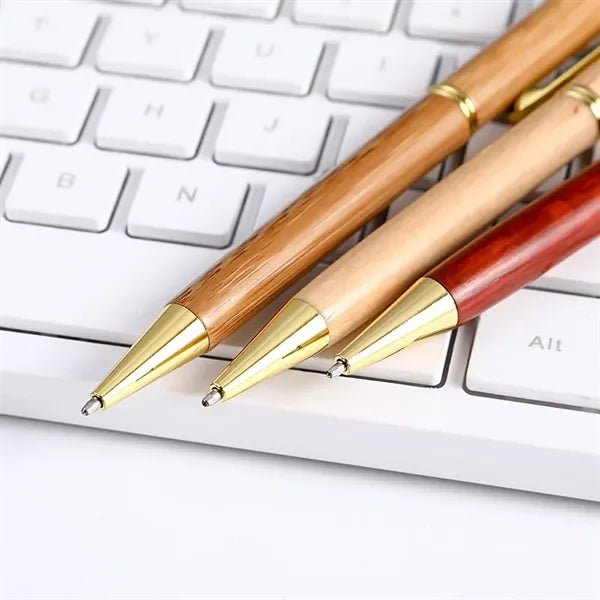 Natural Real Wood Gold Color Clip Ballpoint Pen