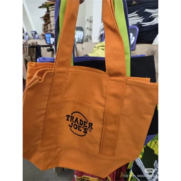 Canvas Tote Bag with Pockets 13" x 11" x 6"