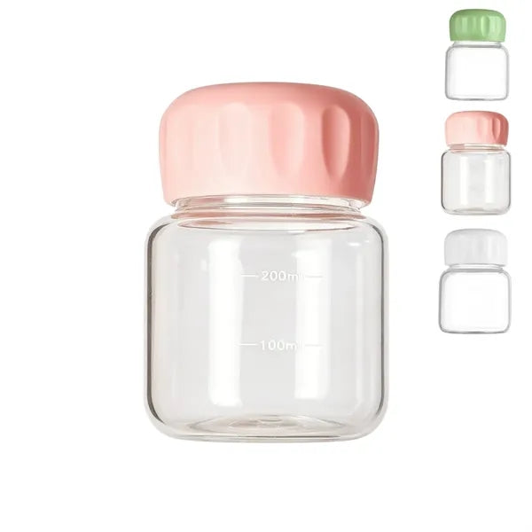 10oz Mini Glass Water Bottle with Scale and Leakproof Lid