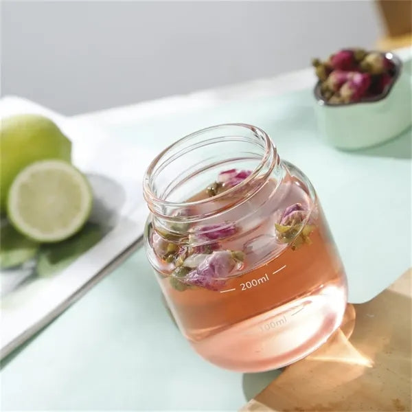 10oz Mini Glass Water Bottle with Scale and Leakproof Lid