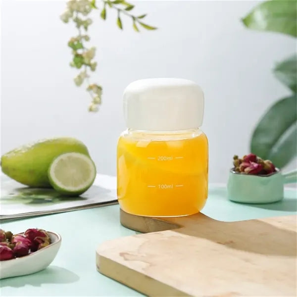 10oz Mini Glass Water Bottle with Scale and Leakproof Lid