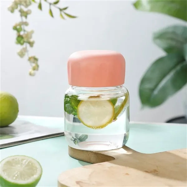 10oz Mini Glass Water Bottle with Scale and Leakproof Lid