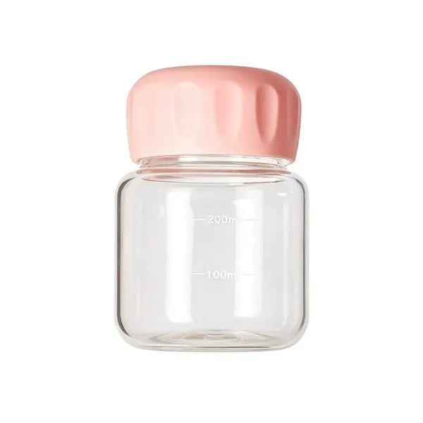 10oz Mini Glass Water Bottle with Scale and Leakproof Lid
