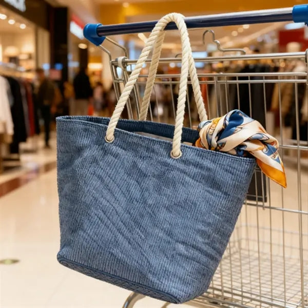 Denim Canvas Tote Bag with Cotton Rope Handles