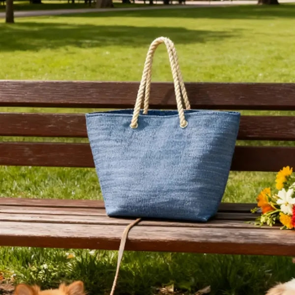Denim Canvas Tote Bag with Cotton Rope Handles