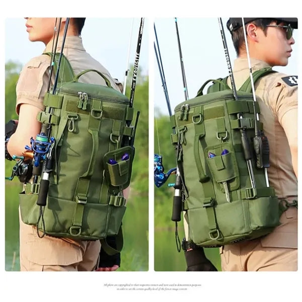 Fishing Tackle Backpack with Multi Rod Holders Tool Pockets
