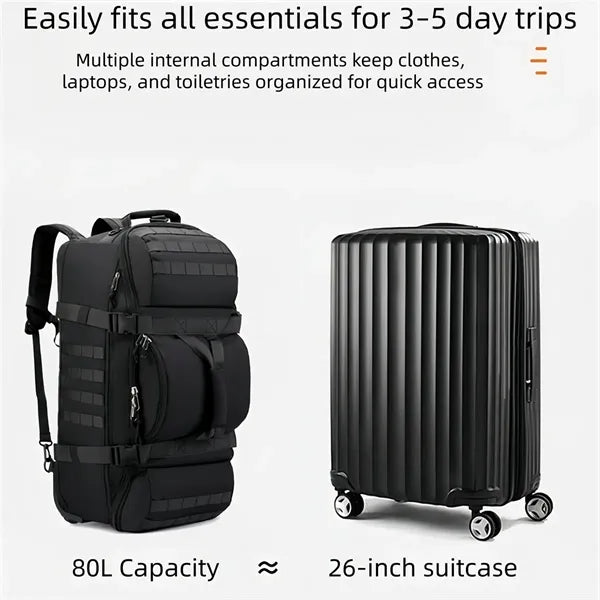 80L Wheeled Tactical Travel Backpack Multiple Compartments