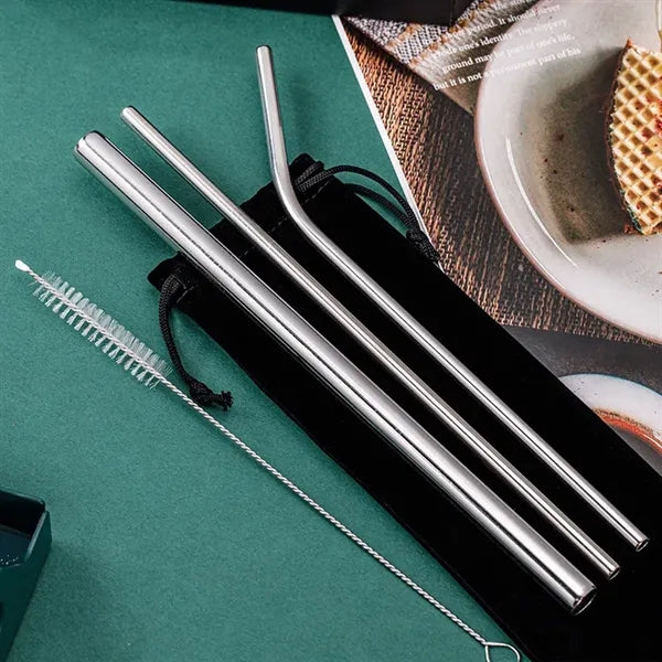3 in 1 Stainless steel straw set