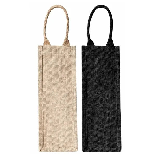 Jute Single Bottle Wine Tote Bag with Carry Handles