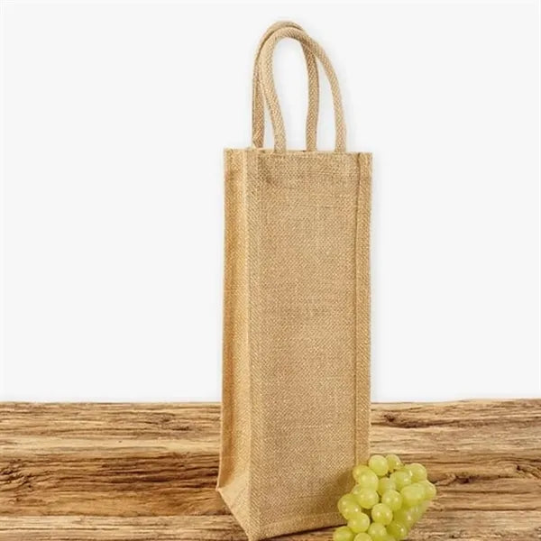 Jute Single Bottle Wine Tote Bag with Carry Handles