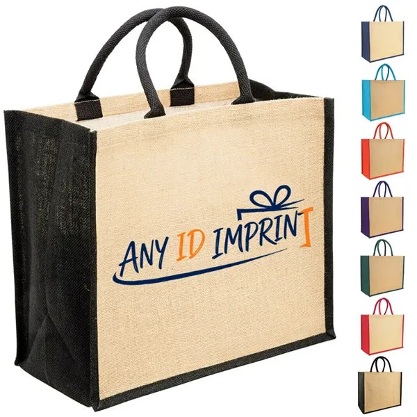 Two Tone Jute Tote Bag with Reinforced Handles