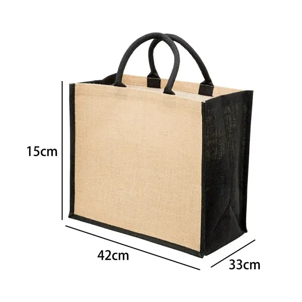 Two Tone Jute Tote Bag with Reinforced Handles