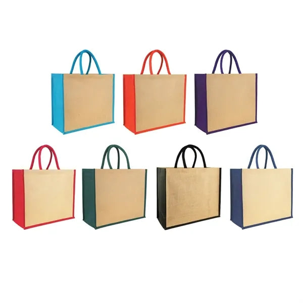 Two Tone Jute Tote Bag with Reinforced Handles