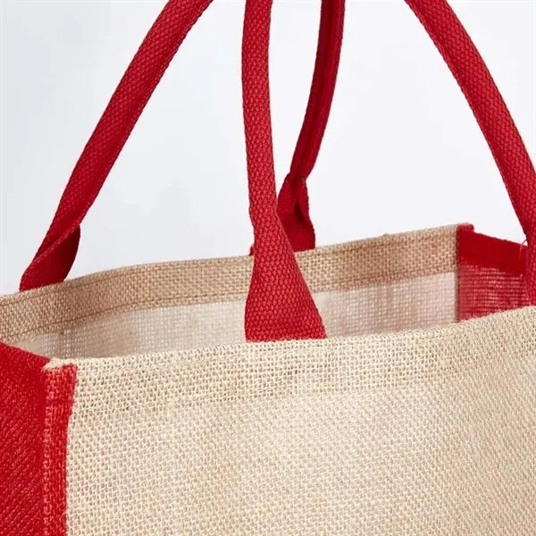 Two Tone Jute Tote Bag with Reinforced Handles