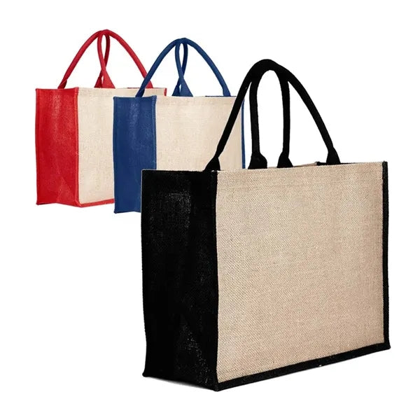 Two Tone Jute Tote Bag with Reinforced Handles
