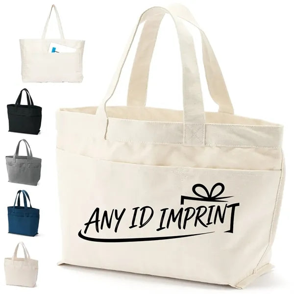 Cotton Canvas Tote Bag with Front Pocket and Long Handles