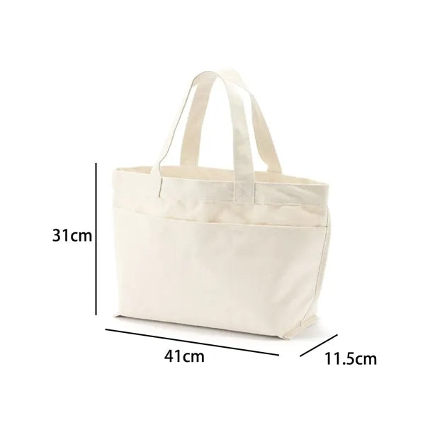 Cotton Canvas Tote Bag with Front Pocket and Long Handles