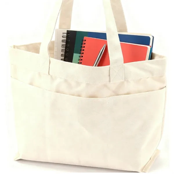 Cotton Canvas Tote Bag with Front Pocket and Long Handles