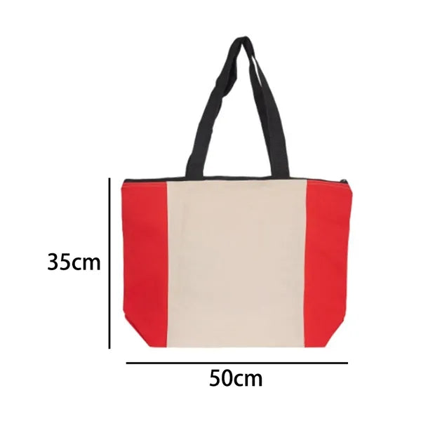 Two Tone Canvas Tote Bag with Zipper Closure