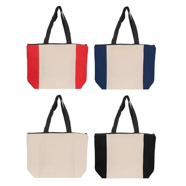 Two Tone Canvas Tote Bag with Zipper Closure