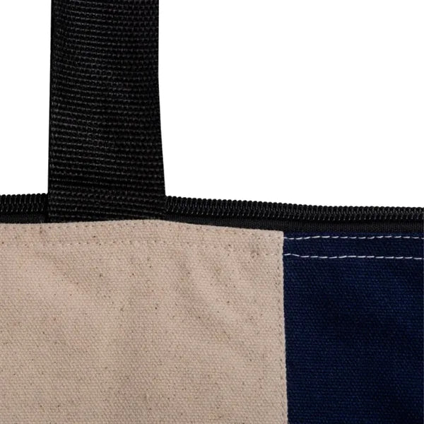Two Tone Canvas Tote Bag with Zipper Closure
