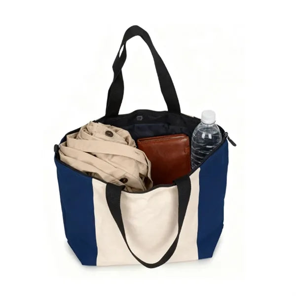 Two Tone Canvas Tote Bag with Zipper Closure