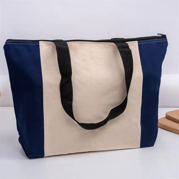 Two Tone Canvas Tote Bag with Zipper Closure